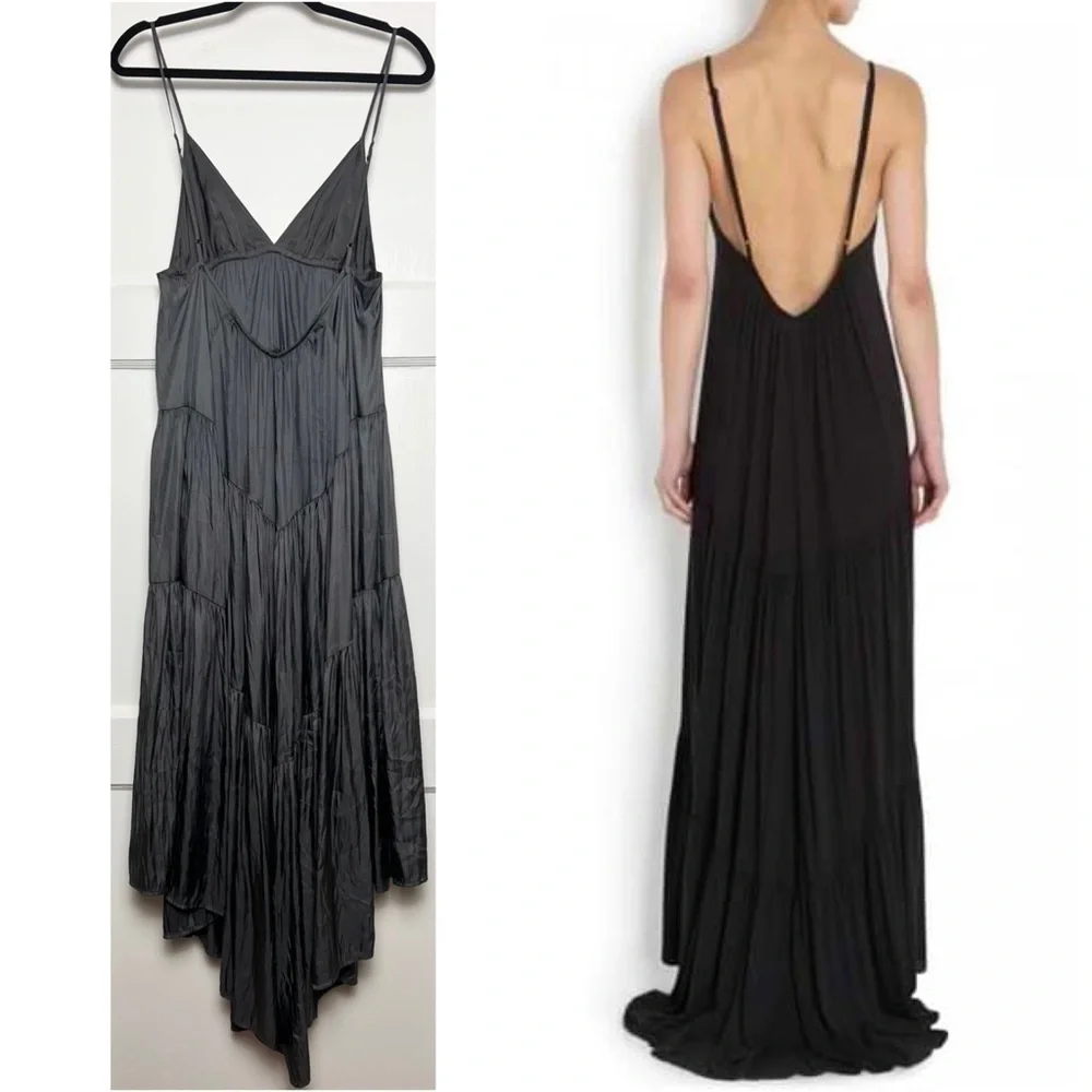 NWT L’AGENCE‎ 90s Satin Empire Waist Sleeveless Pleat Tiered Ruffle Midi Dress S